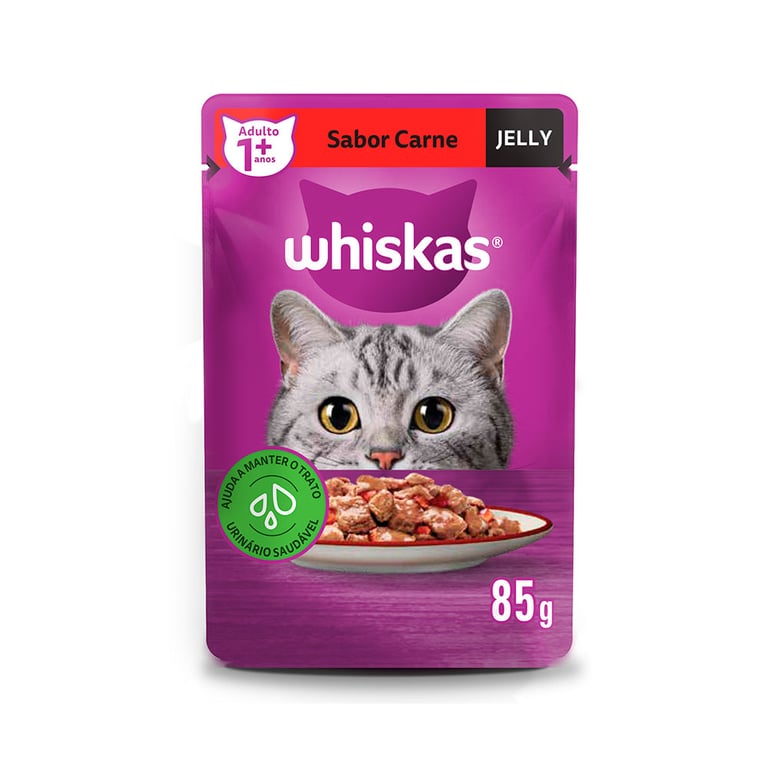Ração Úmida Whiskas Gatos Adultos Carne Jelly Sachê 85g