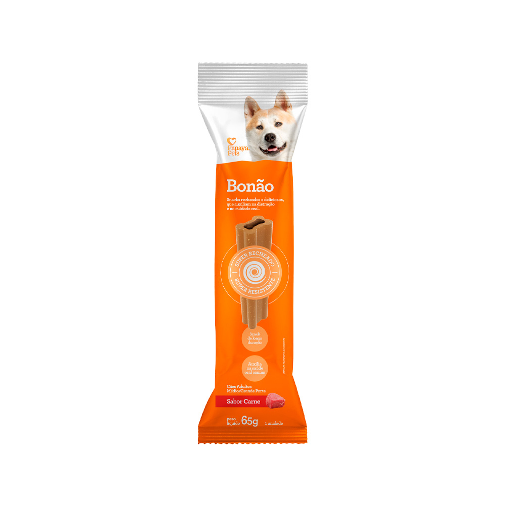 Snack Papaya Pets Bonão para Cães Adultos de Porte Médio e Grande Sabor Carne