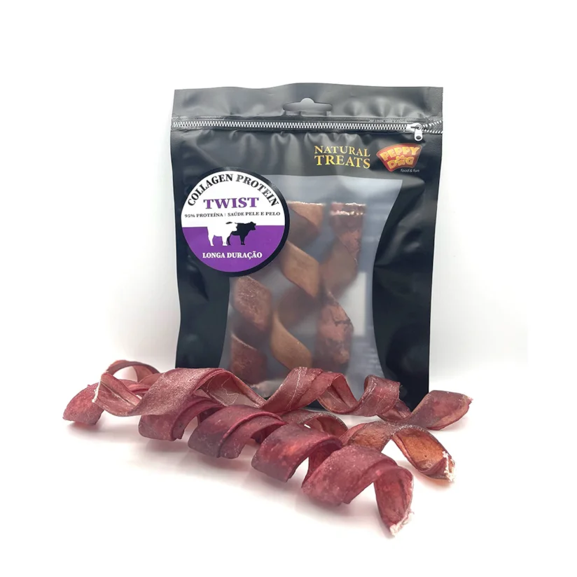 Petisco Collagen Protein Twist Peppy Dog Natural para Cães
