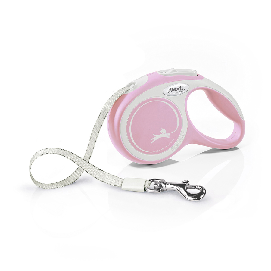 Guia Fita Flexi Bogdahn New Comfort Rose e Branco para Cães