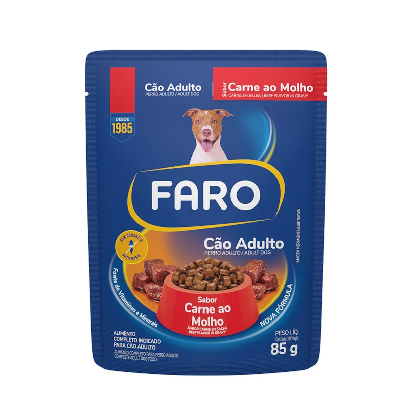 Ração Úmida Faro para Cães Adultos Sabor Carne Sachê 85g