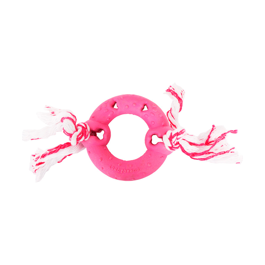 Brinquedo Furacão Pet Anel de Borracha Maciça Rosa com Corda para Cães