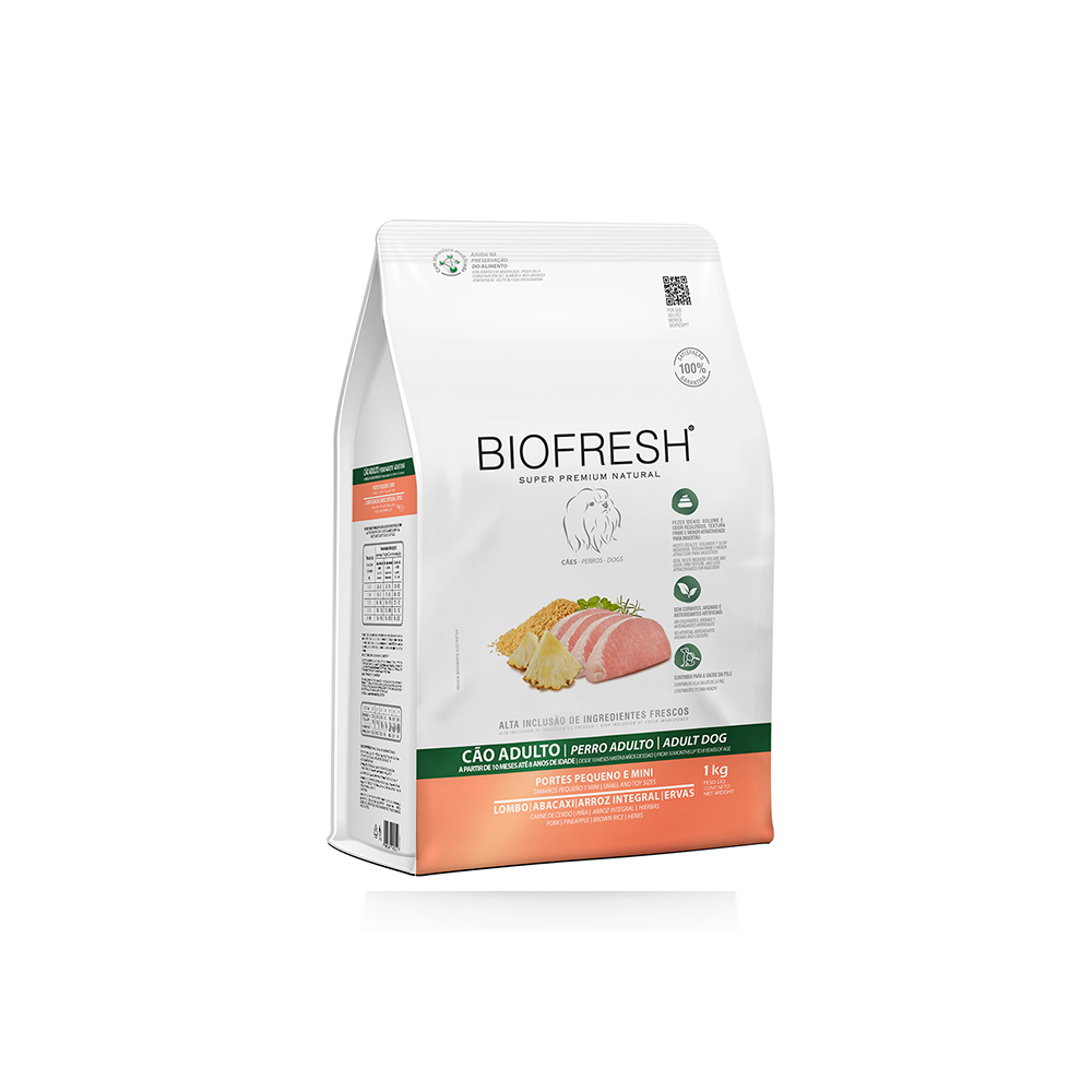 Ração Biofresh para Cães Adultos Porte Mini e Pequeno Sabor Lombo, Abacaxi, Arroz Integral e Ervas