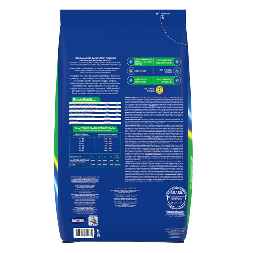 Ração Faro para Cães Adultos Médios e Grandes Sabor Carne, Frango e Vegetais 2,7kg