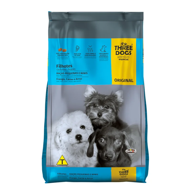 Ração Cães Three Dogs Original Filhotes Raças Pequenas e Mini 1kg