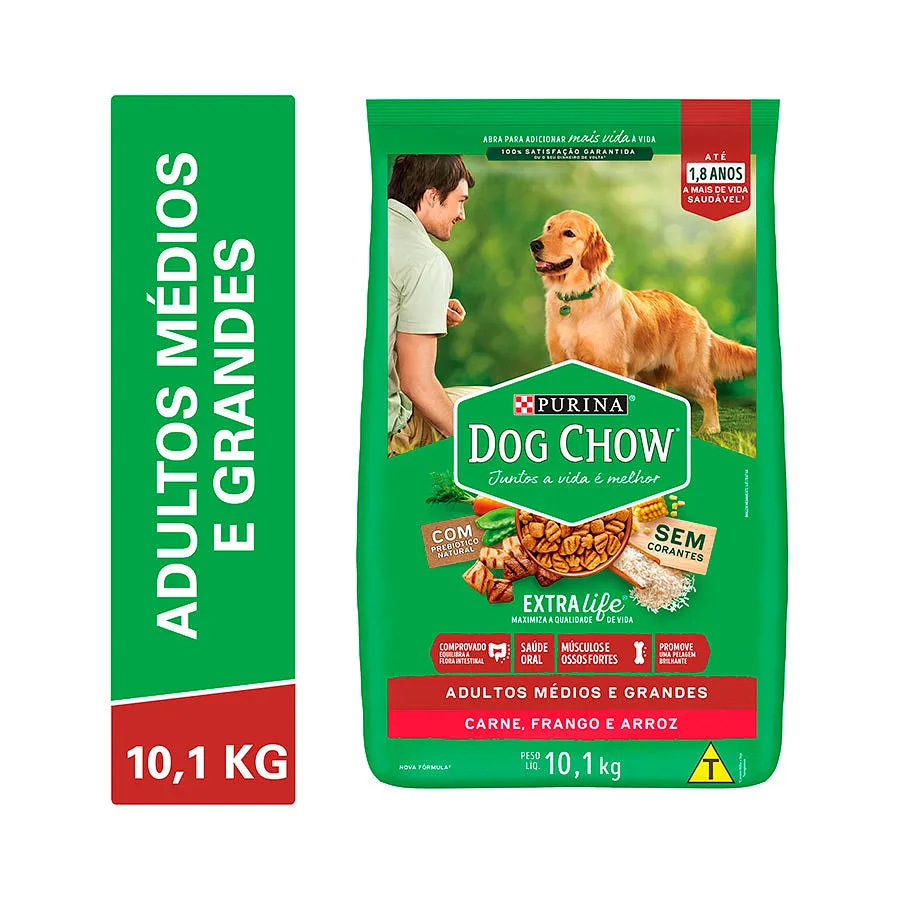 Ração Dog Chow para Cães Adultos de Porte Médio e Grande Sabor Carne, Frango e Arroz