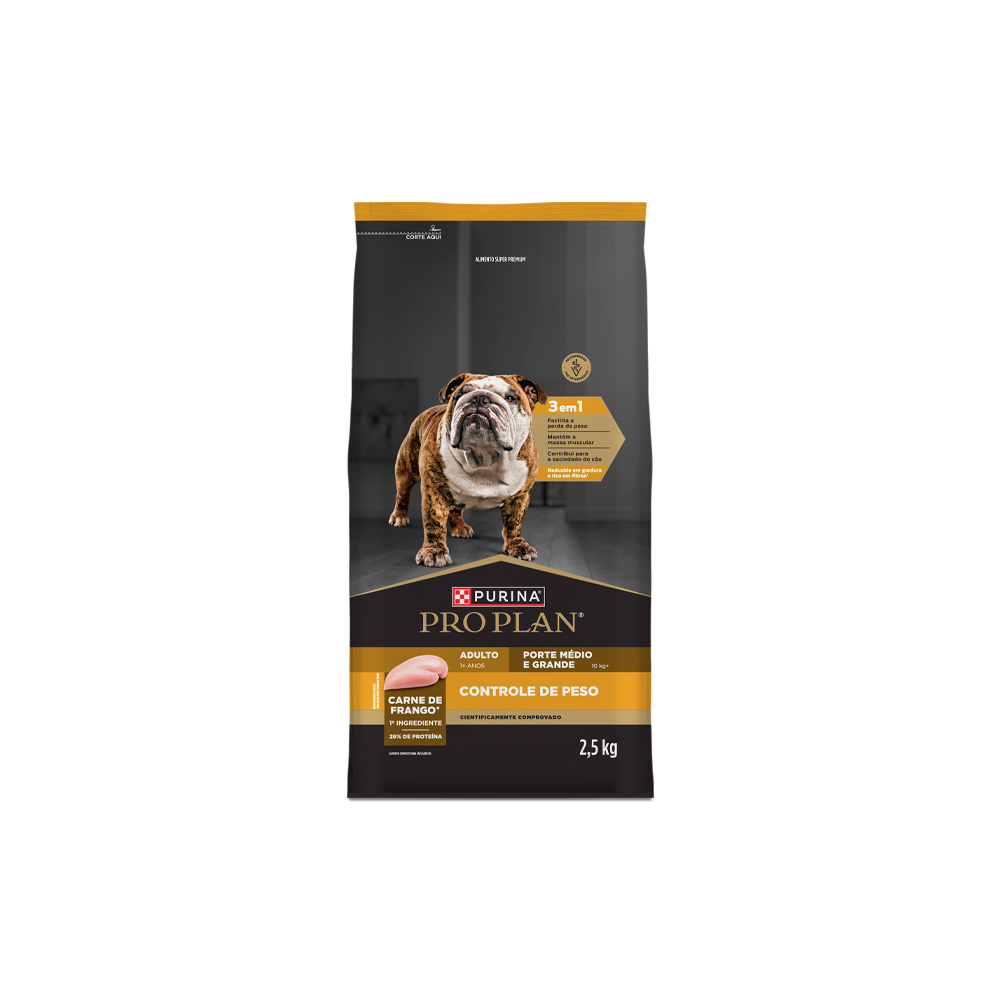 Ração Nestlé Purina Pro Plan Controle de Peso para Cães Adultos de Porte Médio e Grande Sabor Frango