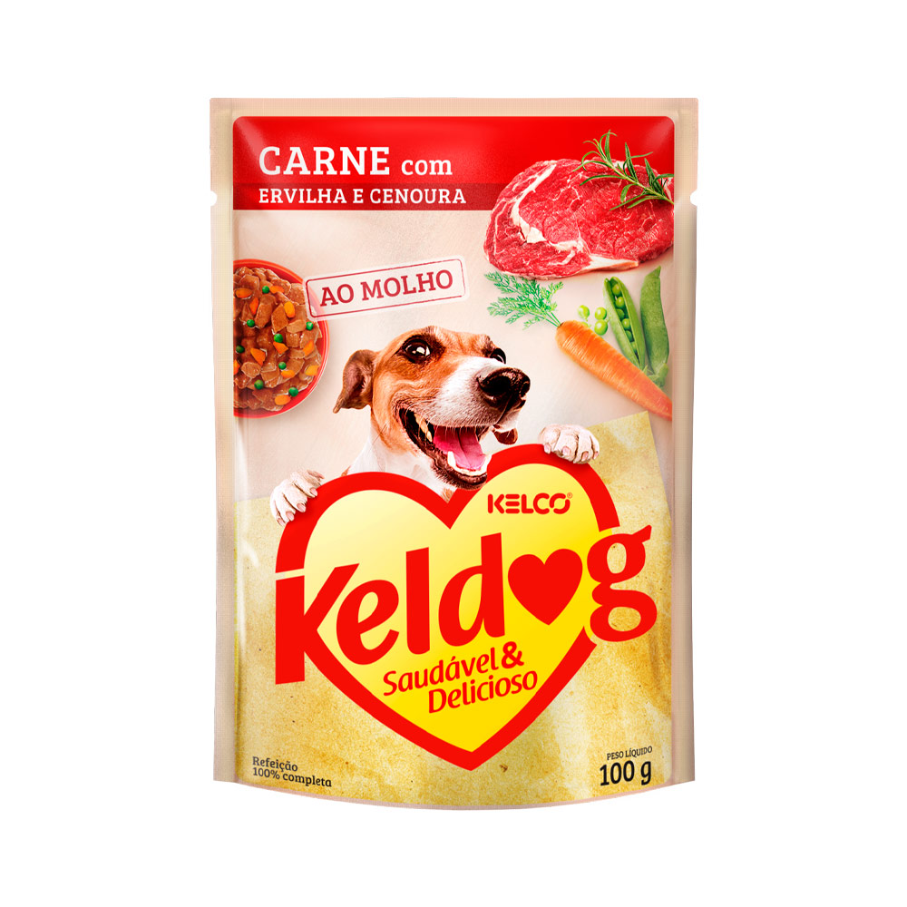 Ração Úmida Keldog Sachê para Cães Sabor Carne com Ervilha e Cenoura 100g