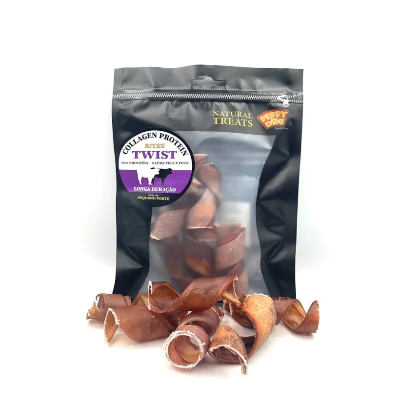 Petisco Collagen Protein Bites Twist Peppy Dog Natural para Cães