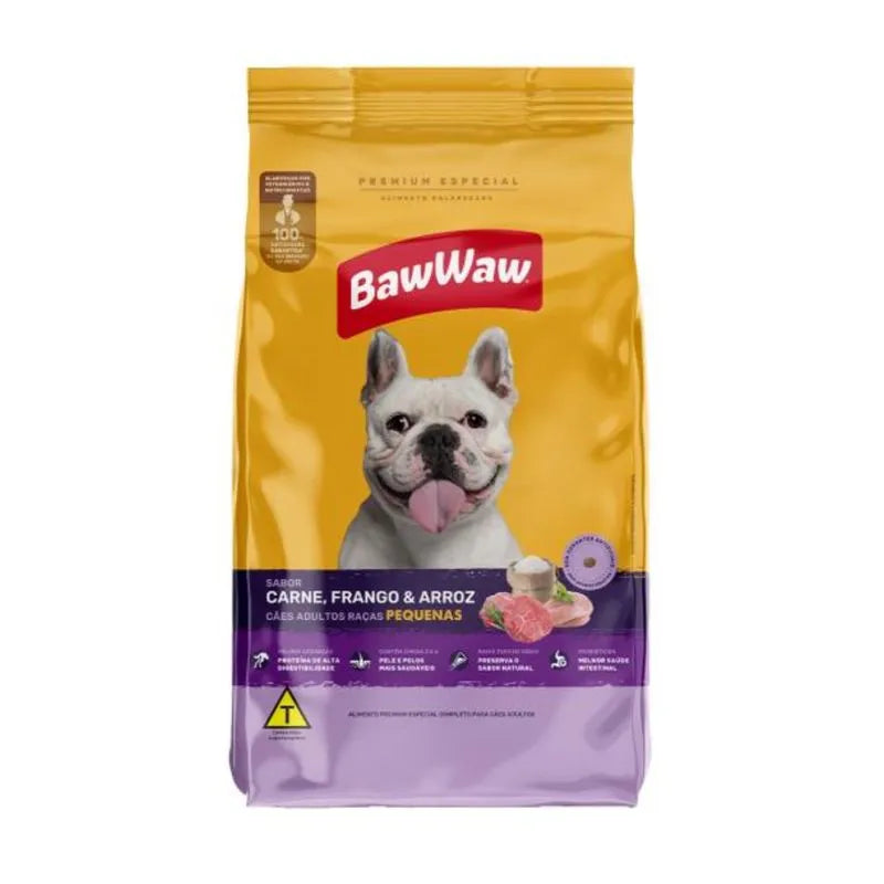 Ração Baw Waw para cães adultos raças pequenas sabor Carne, Frango e Arroz - 10.1kg
