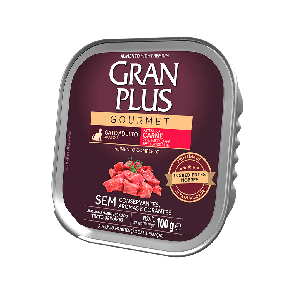 Ração Úmida GranPlus Gourmet Patê Sabor Carne para Gatos Adultos