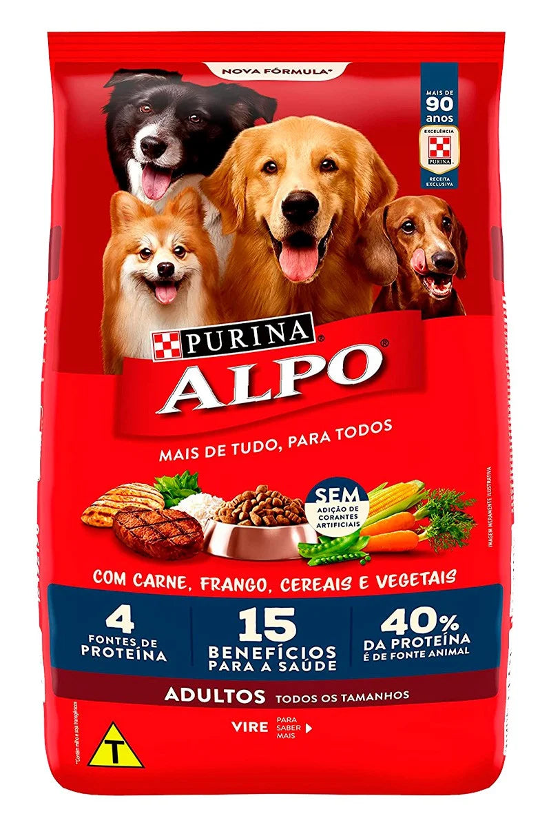 Ração Seca Nestlé Purina Alpo Carne, Frango, Cereais e Vegetais para Cães Adultos