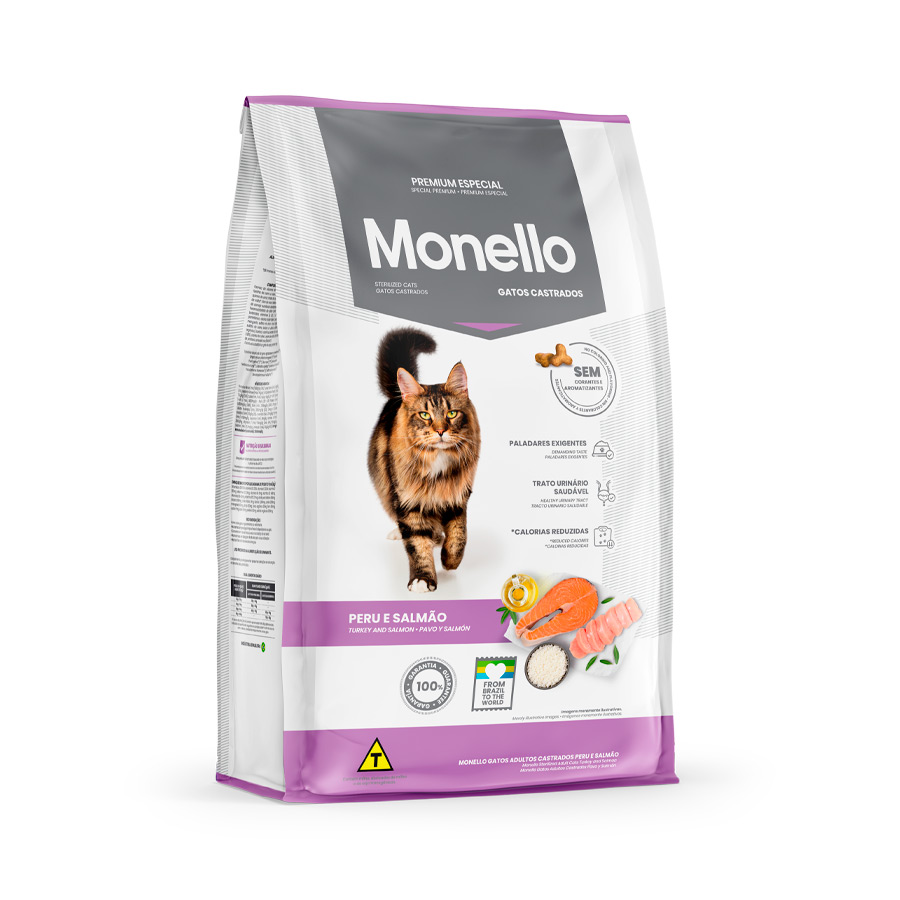 Ração Monello para Gatos Castrados Sabor Peru e Salmão