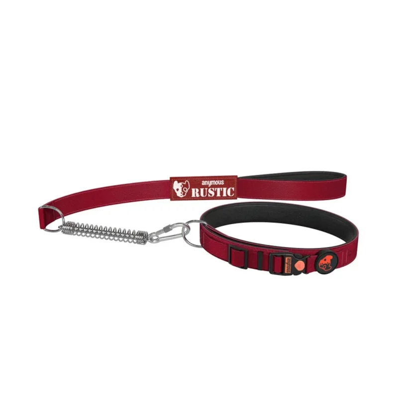 Coleira Com Guia Para Cães Anymous Rustic Vermelho P