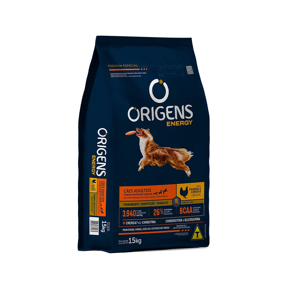 Ração Origens Energy para Cães Adultos Sabor Frango e Cereais 15 kg