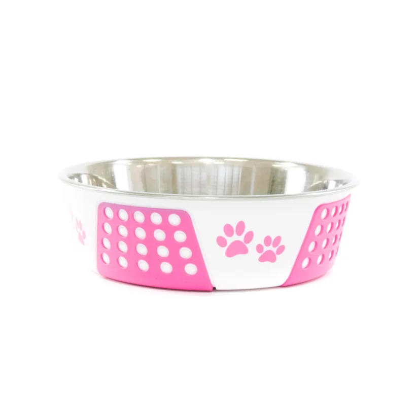 Comedouro Cães The Pets Inox Decorado Pata Bolinha Rosa 1350ml