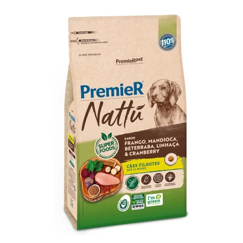 Ração Premier Nattu Cães Filhotes Frango e Mandioca 10,1kg