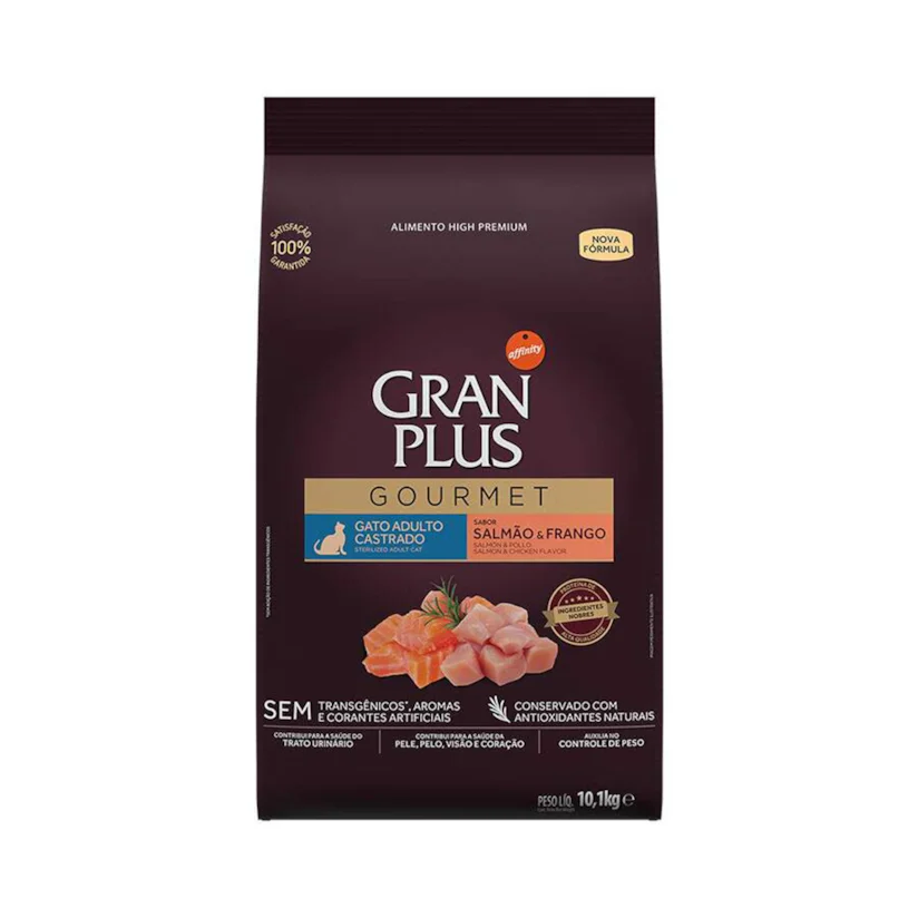 Ração Gran Plus Gourmet Gatos Adultos Mini Salmão e Frango 10,1kg
