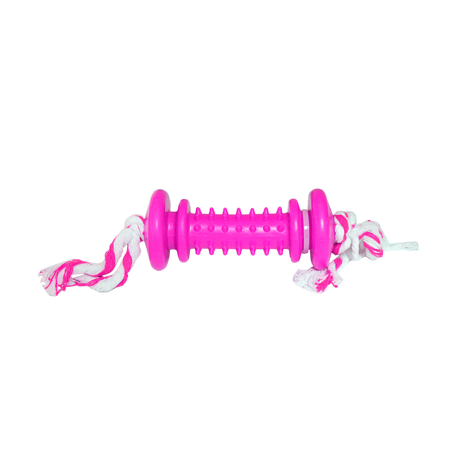 Brinquedo Furacão Pet Halteres de Borracha e Corda Maciça Rosa para Cães