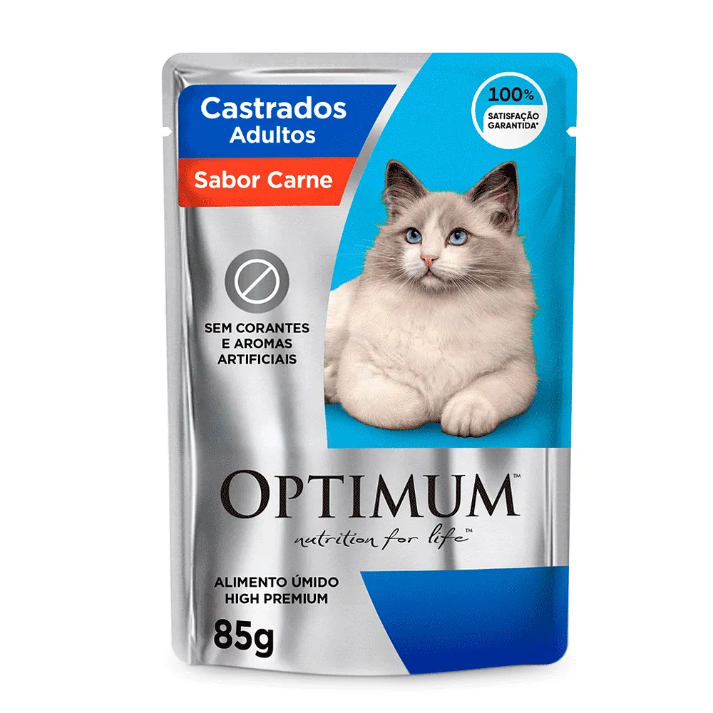 Ração Úmida Optimum Sachê Gatos Adultos Castrados Carne