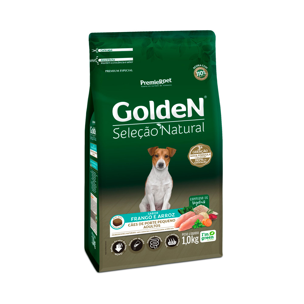 Ração Golden Seleção Natural Mini Bits para Cães Adultos de Porte Pequeno Sabor Frango e Arroz