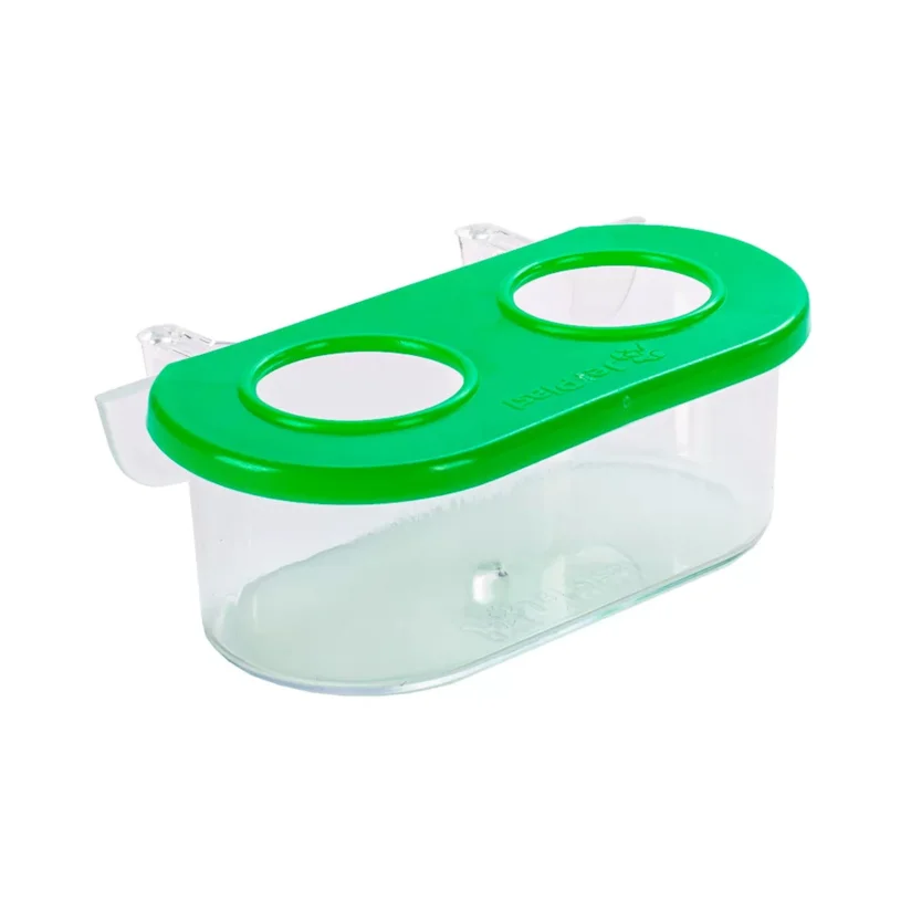Comedouro Para Pássaros com Gancho 2 Furos Cristal Jel Plast Verde 100ml