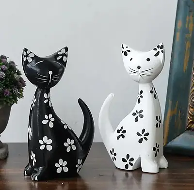 2 peças de estatuetas minimalistas nórdicas de gatinhos de madeira