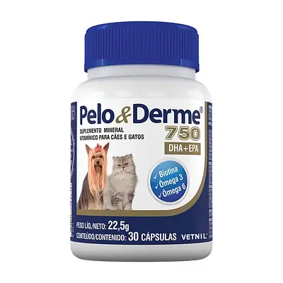 Pelo e Derme 750 DHA + EPA Vetnil 30 Cápsulas