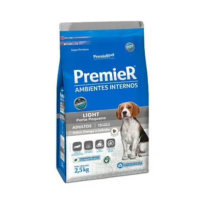 Ração Premier Ambientes Internos Light para Cães Adultos Sabor Frango e Salmão